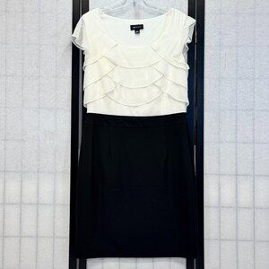 AB Studio Ivory Black 10 Flutter Sleeve Ruffled Bodice Sheath Dress Slim Skirt